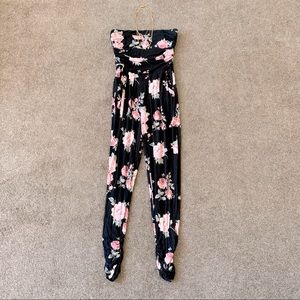 Black Floral Print Romper Jumpsuit size M